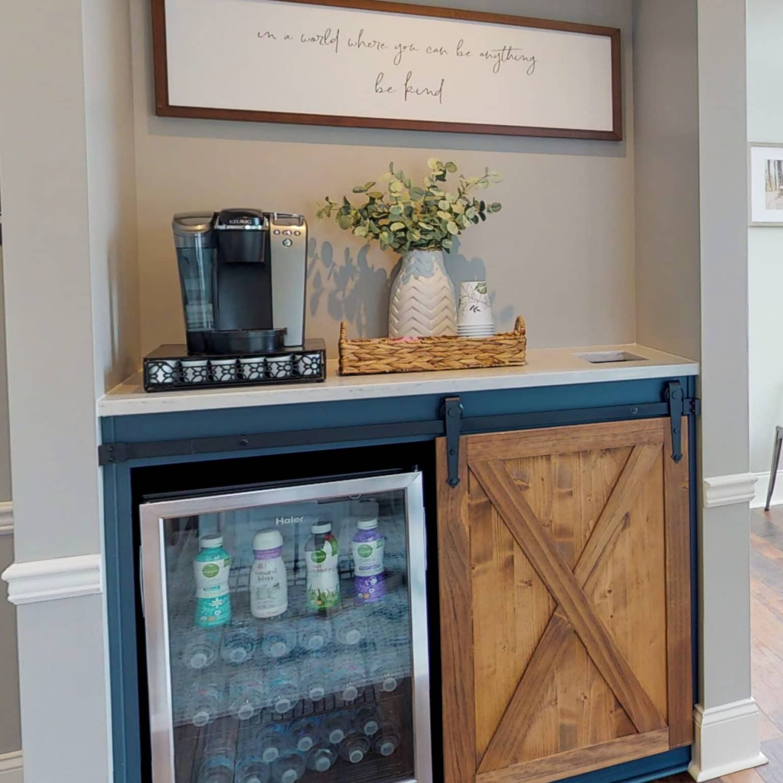 Coffee, tea, and hot chocolate beverage station in the waiting area